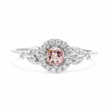 2ct Round Peach Morganite Engagement Ring Leaf Accent Halo 14k White Gold Finish