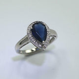 2ct Pear Cut Blue Sapphire Engagement Ring Halo Solitaire 14k White Gold Finish