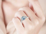 2.4ct Engagement Ring Emerald Cut Aquamarine Diamond Petite 14k White Gold Over