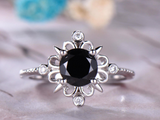 1ct Round Cut Black Diamond Engagement Ring Trendy Stylish 14k White Gold Finish