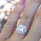 2.2ct Cushion Cut Simulated Diamond Split Shank Halo Ring 14k White Gold Plated