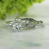 2.5ct Round Diamond Vintage Bridal Set Milgrain Ring Band 14K White Gold Over