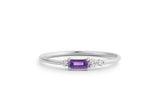 0.5ct Baguette Cut Purple Amethyst Petite Minimalist Ring 14k White Gold Finish