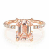 4Ct Emerald Cut Morganite Round Diamond Accent Engagement Ring 14K RoseGold Over