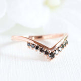 1.2ct Round Black Diamond Tiara Crown Stackable Wedding Band 14k RoseGold Finish