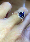 1.5ct Pear Cut Blue Sapphire Filigree Fancy Engagement Ring 14k Rose Gold Finish