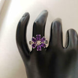 3ct Engagement Ring Pear Cut Purple Amethyst Floral Solitaire 14k WhiteGold Over