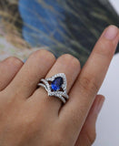 2ct Pear Cut Blue Sapphire Engagement Ring 14k White Gold Finish Stackable Split