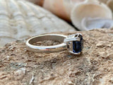 2.2ct Engagement Ring Asscher Cut Blue Sapphire Solitaire 14k White Gold Finish