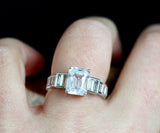 2ct Emerald Cut Diamond Baguette Accent Trend Solitaire Ring 14k White Gold Over