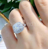 2.3ct Round Cut Moissanite Split Shank Dual Halo Women Ring 14K WhiteGold Plated