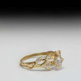 1.5ct Engagement Ring Round Cut Diamond Floral Leaf Design 14k YellowGold Finish
