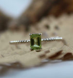 1ct Engagement Ring Emerald Cut Green Peridot Twist Solitaire 14k WhiteGold Over