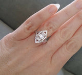 2Ct Emerald Cut Diamond Rhombus Vintage Halo Engagement Ring 14K White Gold Over