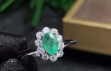 2.56ct Engagement Ring Oval Cut Green Emerald Diamond Floral 14k White Gold Over