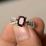 2.5ct Cushion Cut Red Garnet Engagement Ring 14k White Gold Over Diamond Accents