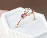 Ruby Accent Trilogy Engagement Ring 1.5ct Round Cut Diamond 14k Yellow Gold Over