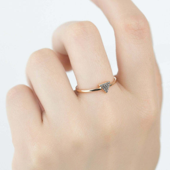 0.06ct Round Black Diamond Engagement Ring Dainty Minimalist 14k Rose Gold Over