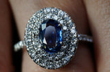 3Ct Oval Blue Tanzanite Dual Halo Vintage Engagement Ring 14K White Gold Finish