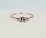 0.5ct Engagement Ring Round Cut Aquamarine Minimalist Trilogy 14k Rose Gold Over
