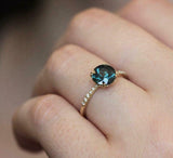 1ct Round Blue Sapphire Engagement Ring Accents Solitaire 14k Yellow Gold Finish