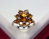 2.25ct Engagement Ring Round Cut Yellow Citrine Floral Halo 14k WhiteGold Finish