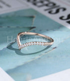 0.25ct Round Cut Moissanite Minimalist Curved Wedding Band 14k Rose Gold Plated