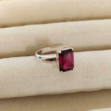 1.5ct Engagement Ring Emerald Cut Pink Ruby Solitaire 14k White Gold Finish