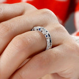 3Ct Princess Cut Blue Sapphire Milgrain Vintage Wedding Band 14K White Gold Over