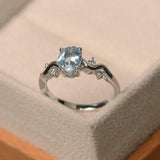 1ct Oval Cut Blue Aquamarine Solitaire Round Wavy Accent Ring 14k WhiteGold Over
