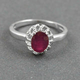 1ct Engagement Ring Oval Cut Ruby Open Rope Halo Solitaire 14k White Gold Finish