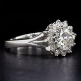 5.5ct Round Cut Diamond Flower Design Halo Engagement Ring 14K White Gold Finish