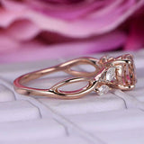1.6ct Round Morganite Engagement Ring Floral Leaf Solitaire 14k Rose Gold Finish