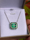 1.5ct Green Emerald Simulated Dual Halo Pendant 14k White Gold Plated NO CHAIN