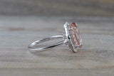 3.5ct Oval Cut Peach Morganite Engagement Ring 14k WhiteGold Finish Diamond Halo