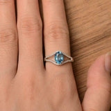 2.2ct Engagement Ring Oval Cut Blue Topaz Split Shank 14k White Gold Finish