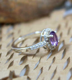 2ct Engagement Ring Oval Cut Purple Amethyst Diamond Halo 14k White Gold Finish
