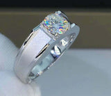 2.1ct Round Cut Diamond Solitaire Men Engagement Ring 14k White Gold Finish