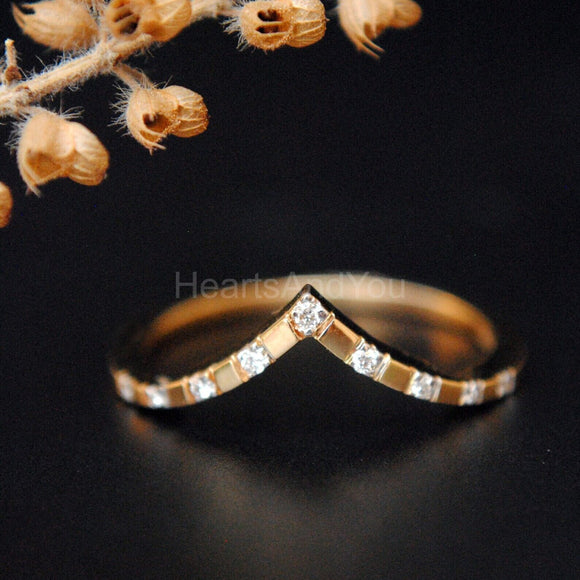 0.04ct Round Cut Moissanite Wishbone Stackable Dainty Band 14K YellowGold Plated