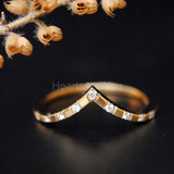 0.04ct Round Cut Moissanite Wishbone Stackable Dainty Band 14K YellowGold Plated