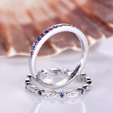 2ct Round Cut Ruby Sapphire Half Eternity Wedding Bands Set 14k White Gold Over