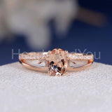 1.2ct Oval Cut Simulated Peach Morganite Split Shank Ring 14k Rose Gold Plated
