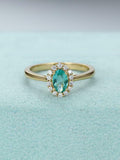1.7ct Oval Cut Green Emerald Diamond Halo Solitaire Ring 14k Yellow Gold Finish