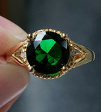 2.3ct Engagement Ring Round Cut Green Emerald Split Shank 14k Yellow Gold Finish