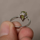 0.75ct Pear Cut Green Peridot Trilogy Engagement Ring 14k White Gold Finish