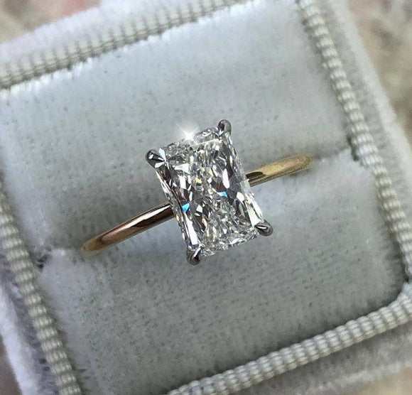 1.5ct Radiant Cut Diamond Solitaire Engagement Ring 14k Dual Tone Gold Finish