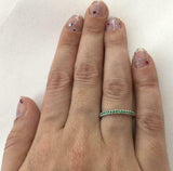 1ct Round Cut Green Emerald Wedding Band Ring Half Eternity 14k WhiteGold Finish
