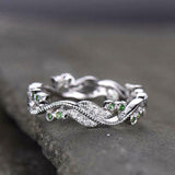 0.5ct Round Cut Green Emerald Wedding Band Leaf Petals 14k White Gold Finish