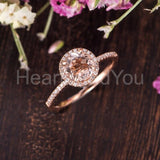 1ct Round Cut Simulated Peach Morganite Halo Engagement Ring 14k RoseGold Plated