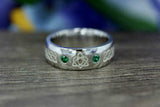 0.2ct Round Cut Green Emerald Wedding Band Celtic Design 14k White Gold Finish